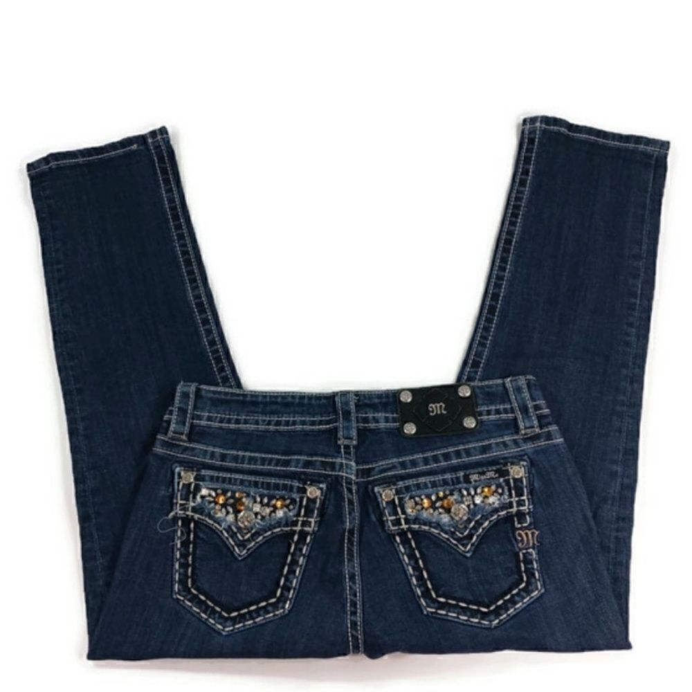 Miss Me- Dark Wash Boyfriend Capri Studded Embellished Jeans SJ807, Size 27